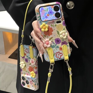 适用苹果17Pro手机壳iPhone16max小米15华为mate80pura80k90nova14荣耀500x300magic8 彩色多巴胺花朵挂绳新款