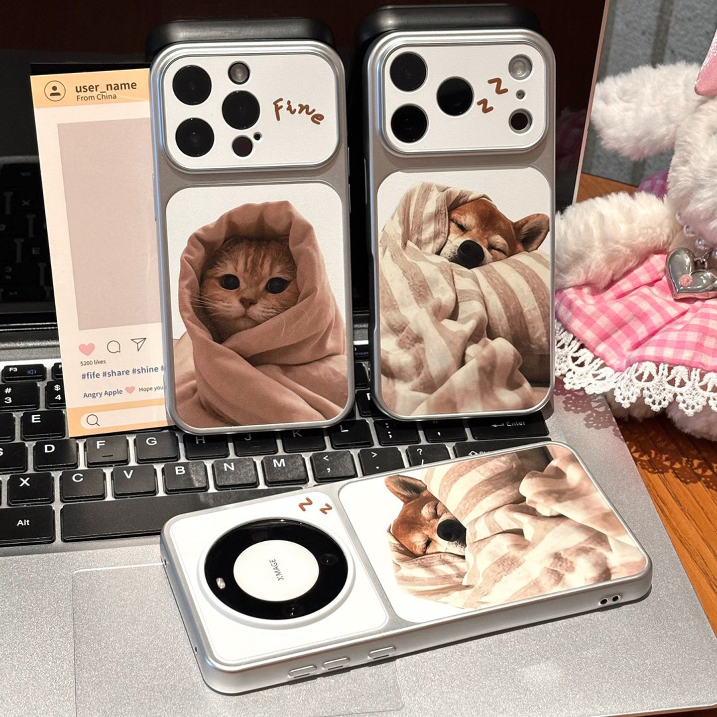 情侣裹被子猫狗新款适用苹果18pro手机壳iPhone17max16小米18华为mate70pura90K80reno15荣耀400x200一加ace6