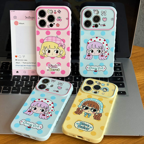 可爱波点卡通女孩新款适用苹果17promax手机壳iPhone16pro小米15华为mate70pura80K90note14荣耀500x200Y200