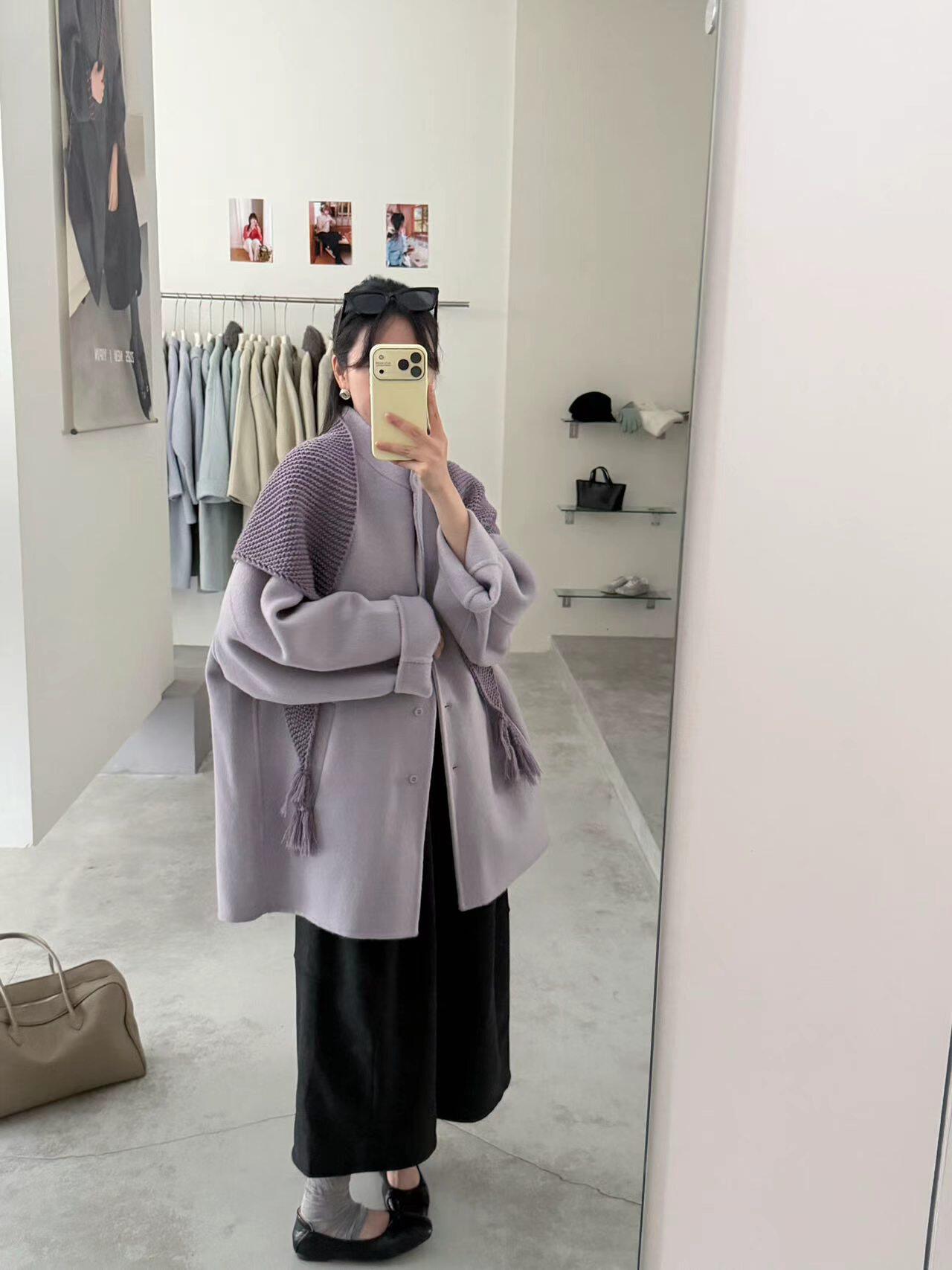 韩系针织围巾披肩双面羊毛大衣外套女中长款2026冬季新款毛呢外套