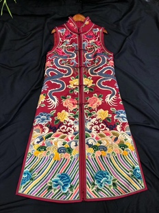 中国民族风紫禁城真丝手工京绣刺绣双龙戏珠牡丹江崖海水旗袍外套