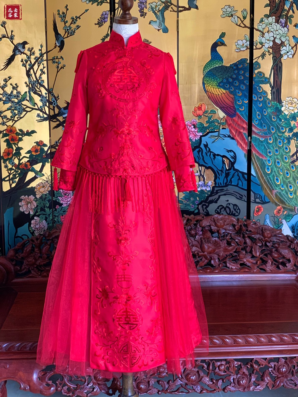 中国风复古紫禁城凤求凰手工苏绣本色绣龙凤褂秀禾服新娘喜服嫁衣