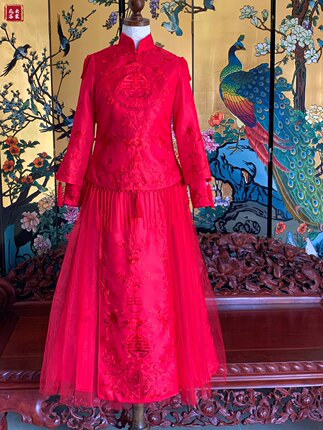 中国风复古紫禁城凤求凰手工苏绣本色绣龙凤褂秀禾服新娘喜服嫁衣