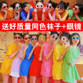 宽松T恤女闺蜜装 纯棉体恤2025夏季 伴娘服晨袍多巴胺彩色姐妹短袖