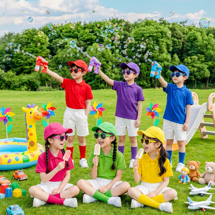 儿童啦啦队演出服糖果彩色短袖polo衫中小学生运动会服装合唱班服