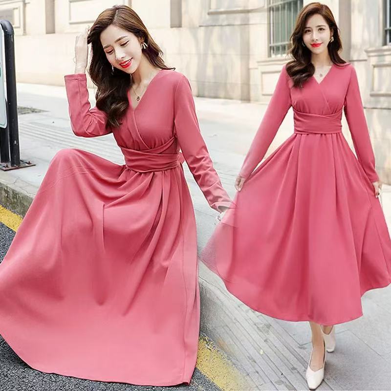 妃蝶轩【断码清仓】大码女装春秋季时尚优雅长袖修款连衣裙 1830