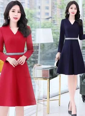 妃蝶轩【断码清仓】大码女装秋季时尚优雅奢华羊毛呢连衣裙 8906