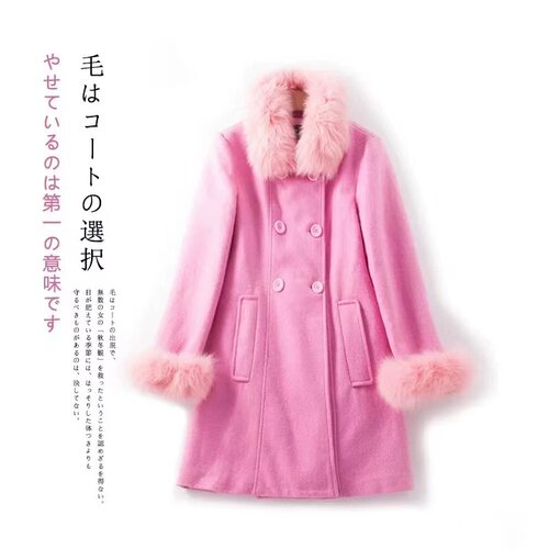 妃蝶轩【断码清仓】大码女装秋冬季中长款修身毛呢大衣外套 A01