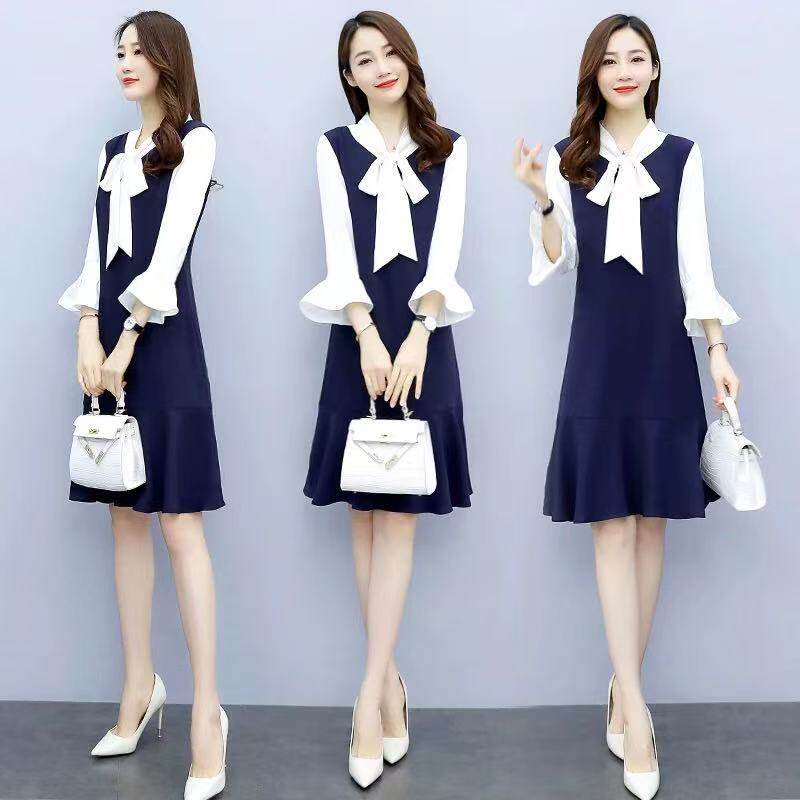 妃蝶轩【断码清仓】夏季时尚精品优雅修身拼接连衣裙9603