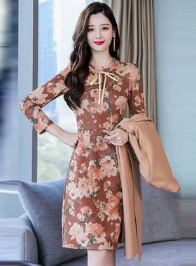 妃蝶轩【断码清仓】大码女装春夏季时尚优雅印花连衣裙 2895