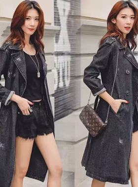 妃蝶轩【断码清仓】大码女装春夏季时尚精品牛仔风衣外套 2789