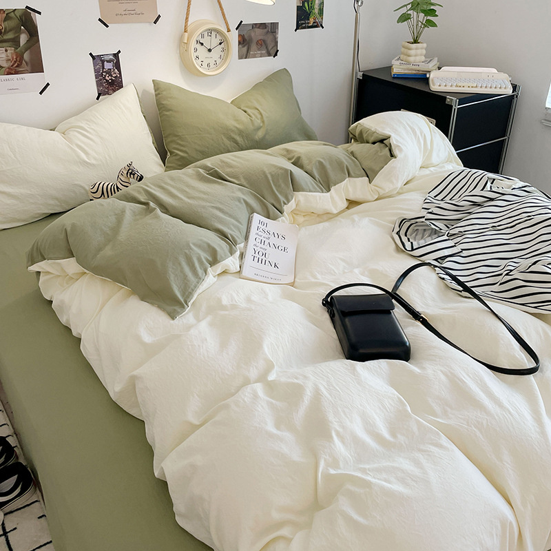 无印风磨毛超柔水洗棉四件套全棉床单被套学生宿舍三件套床笠床品