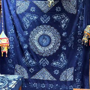 大理白族手工特色古法扎染桌布挂布蓝染纯棉双人床单单件沙发布艺