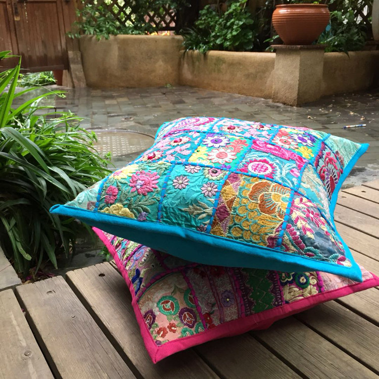 印度手工拼布刺绣瑜伽抱枕套现货