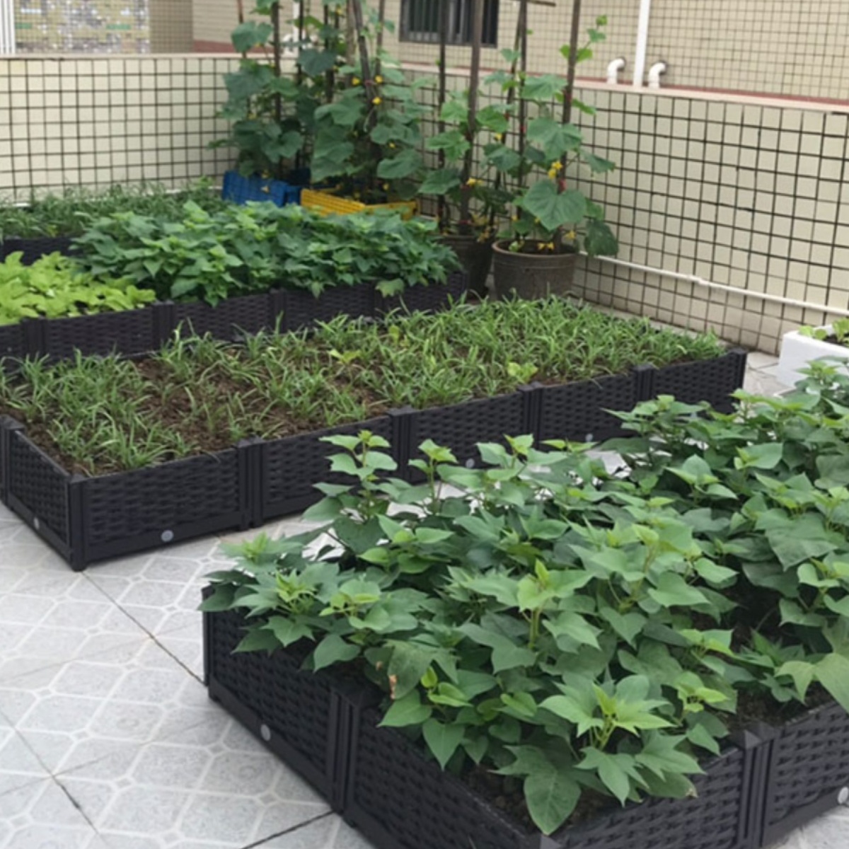 阳台种植箱家庭屋顶种菜盆长方形菜园户外种菜槽设备特大花盆组合