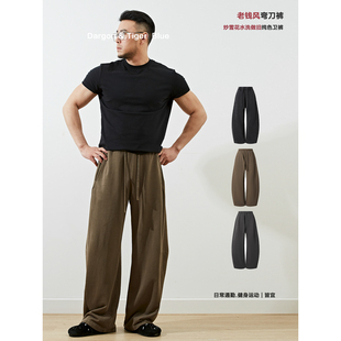 春季新品 美式复古宽松水洗弯刀裤运动休闲裤男