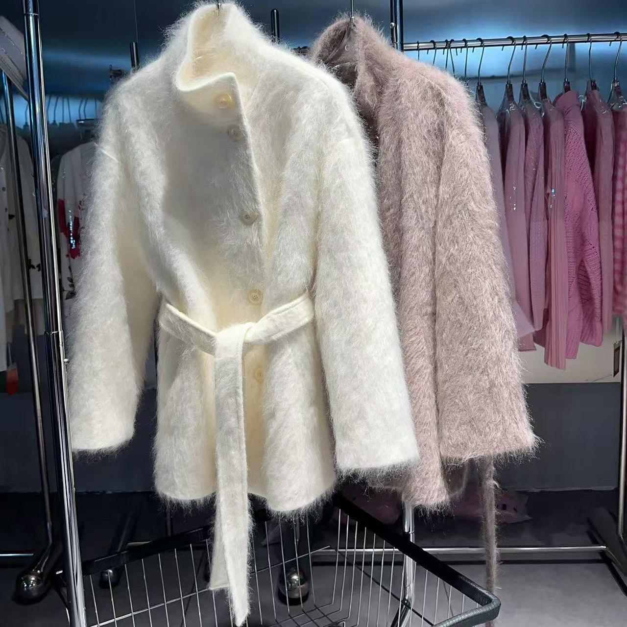 高奢山羊绒羊毛秋冬短款厚款中长款毛呢外套女款设计师气质百搭