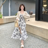 甜美开衫水墨吊带连衣裙套装女夏2025新款温柔风独特漂亮爆款长裙，女装套装/套裙，世纪海洋