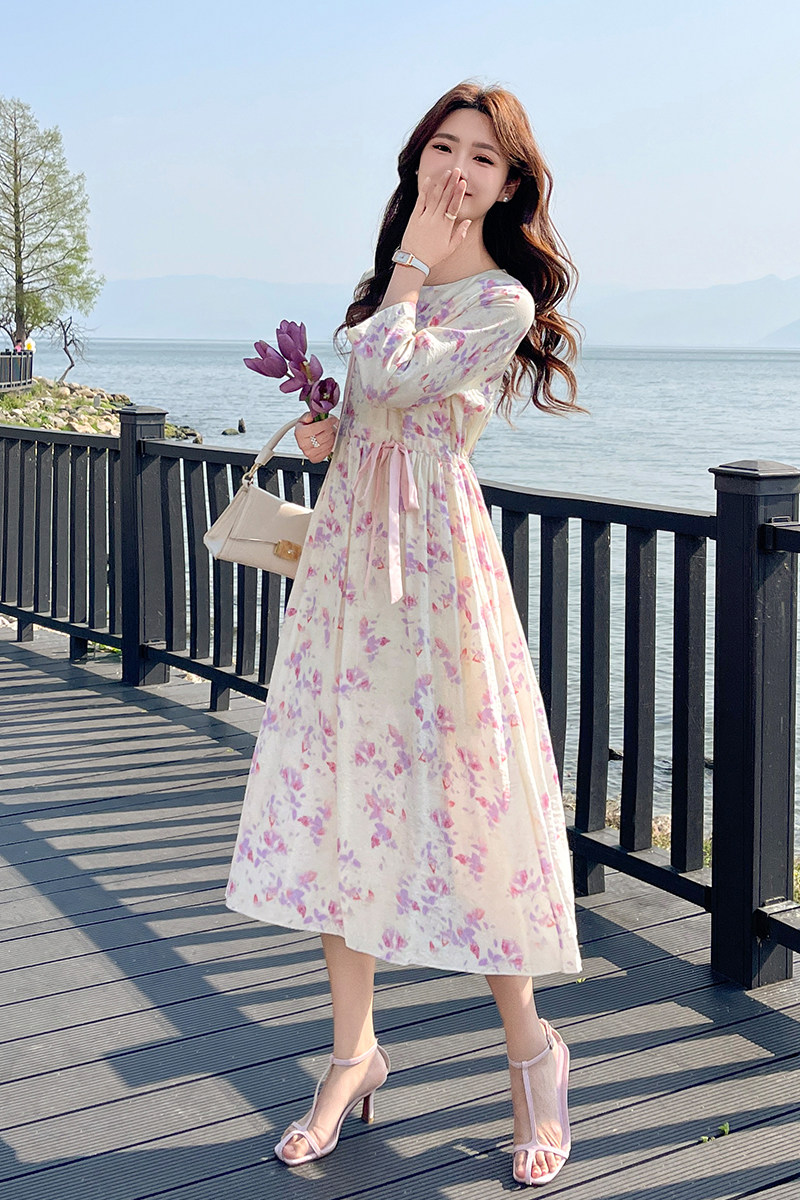 【下架】时尚圆领中式盘扣腰间抽绳连衣裙155-(901-2)-P95K155,女装连衣裙,世纪海洋
