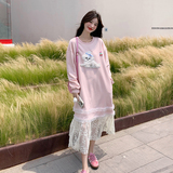 长袖常规娃娃领长裙少女风连衣裙洋气百搭针织加绒蕾丝时尚宽松，女装连衣裙，世纪海洋