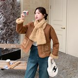 【现货】羊羔毛加绒皮毛一体送围巾刺绣外套155-8701-P215K300，女装短外套，世纪海洋