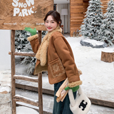 羊羔毛加绒皮毛一体送围巾刺绣外套155-8701-P215K300,女装短外套,世纪海洋, 羊羔毛加绒皮毛一体送围巾刺绣外套155-8701-P215K300,女装短外套,世纪海洋,