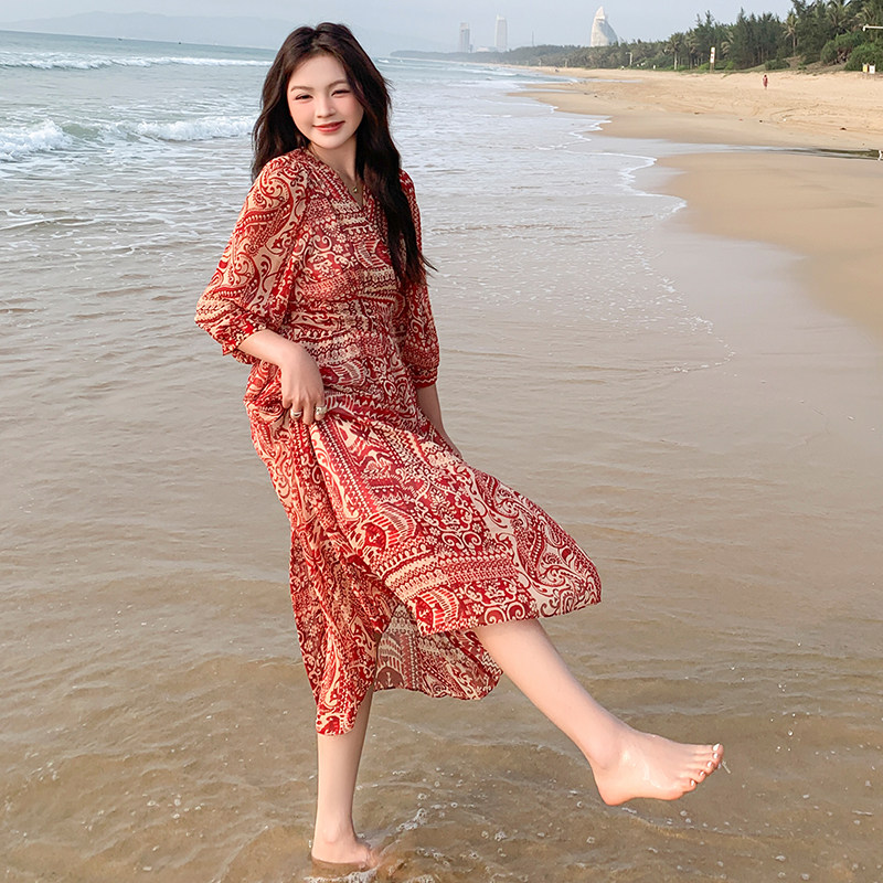 轻奢折扣剪标大牌原单清仓新款女简约气质优雅宽松收腰碎花连衣裙，商品下架区商品下架区，世纪海洋