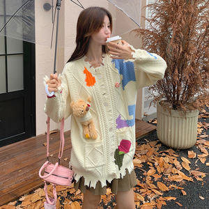 个性彩色色块涂鸦毛衣开衫（玩偶自由拆装）155-179-P155控230图片
