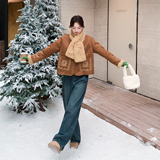 【现货】羊羔毛加绒皮毛一体送围巾刺绣外套155-8701-P215K300，女装短外套，世纪海洋