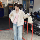 奶油色清新小碎花外套2025春秋薄款立领夹克杏色小外套上衣小个子，女装短外套，世纪海洋