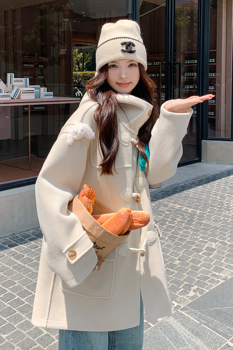 连帽高领牛角扣玩偶可拆卸毛呢外套155-2455-P175控235,女装毛呢外套,世纪海洋