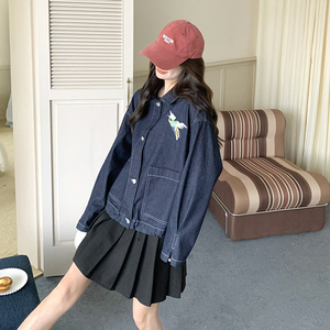 翻领刺绣牛仔外套女春2025新款减龄百搭小个子洋气显瘦夹克上衣图片