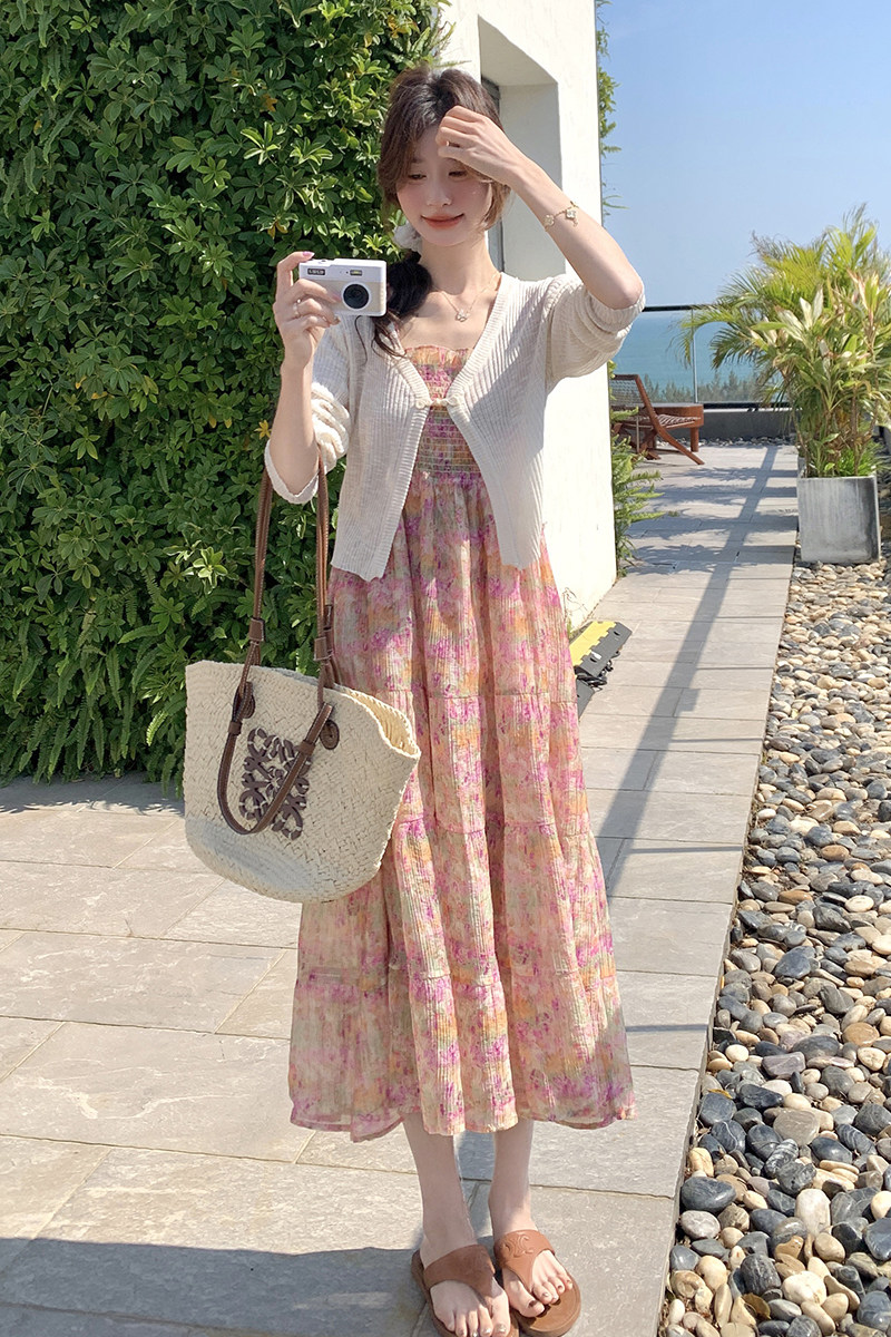 2025春季法式气质名媛高端女神范漂亮独特开衫粉色碎花连衣裙,女装连衣裙,世纪海洋