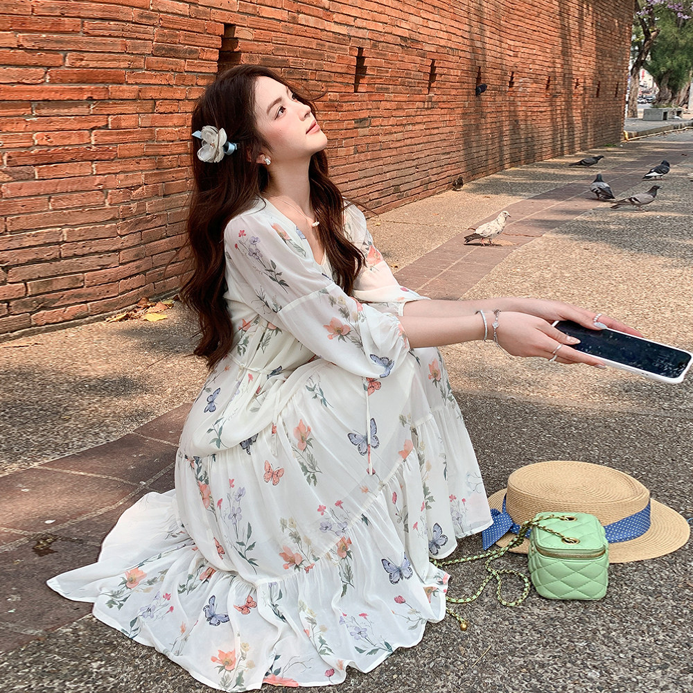 甜美碎花收腰连衣裙女春夏2025新款少女风穿搭独特漂亮高级感长裙,女装连衣裙,世纪海洋