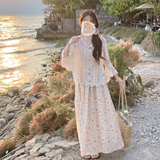 法式蕾丝镂空防晒衫连衣裙女2025夏季新款显瘦超好看碎花吊带长裙，商品下架区，世纪海洋