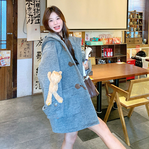 宽松连帽牛角扣外套（玩偶可拆卸）155-189-P185控285图片