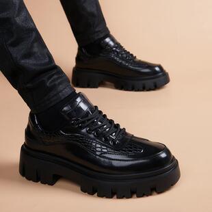 男士皮鞋新款厚底商务休闲运动皮鞋男款真皮内增高英伦风冬季鞋子