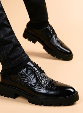 青年男士皮鞋男真皮韩版商务正装系带内增高尖头休闲英伦厚底皮鞋