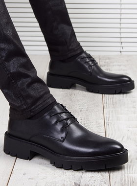 男士皮鞋男厚底韩版商务休闲系带内增高尖头英伦青年真皮正装男鞋