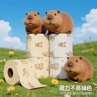 卡皮巴拉卡通竹浆卷纸家用有芯卷筒纸厕纸卫生纸厕所专用木浆纸巾