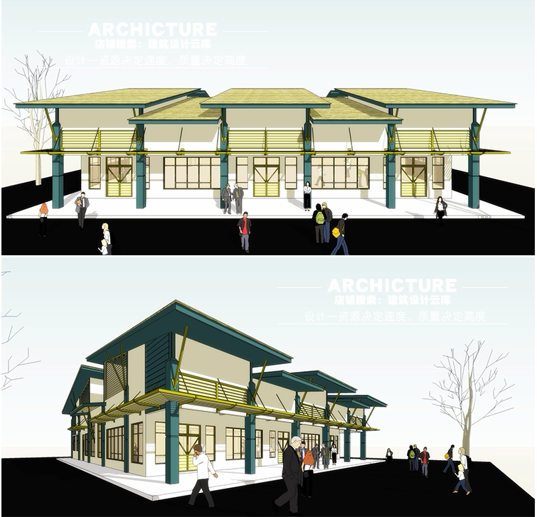国外偏现代/层叠多层坡屋顶/外廊/城市活动中心/公共建筑/su模型