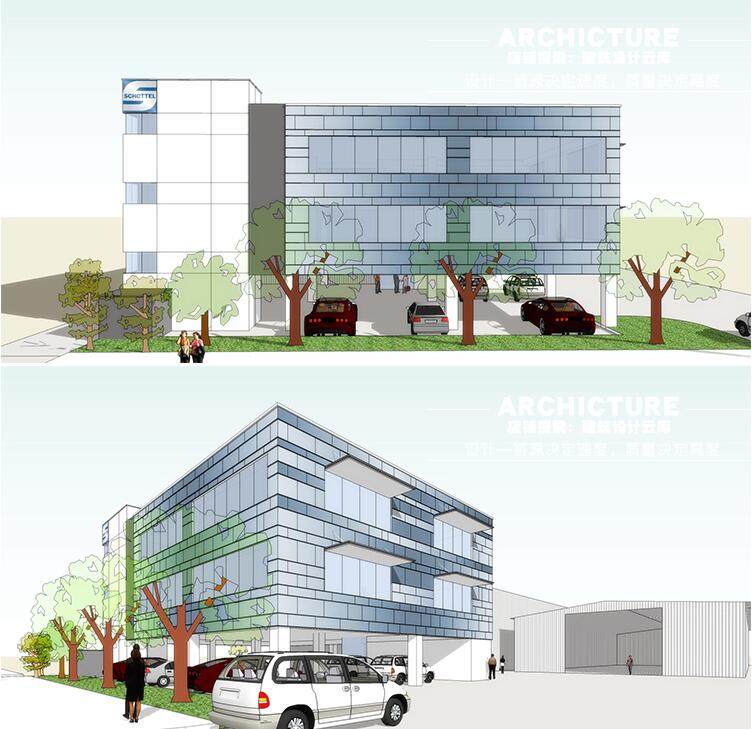 国外现代/多层盒子底层架空企业园工业园科研办公楼建筑/su模型