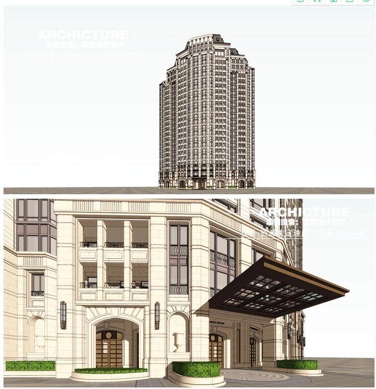 欧式新古典/坡屋顶/三段式/石材/转角高层/点式住宅建筑/su模型