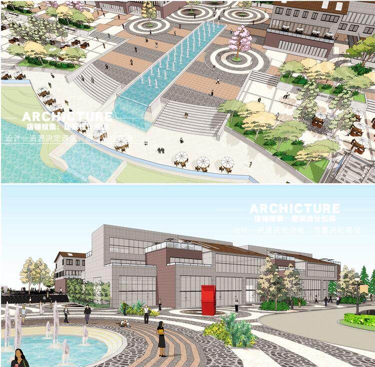 现代滨水废旧厂房改造工业园区圆形铺地水景坐凳建筑景观su模型