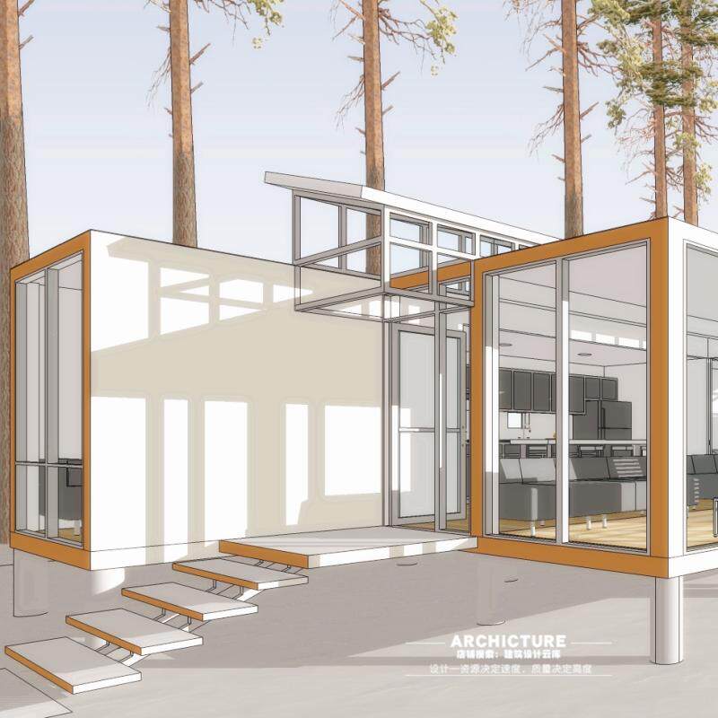 su素材现代北欧风情方盒子架空别墅会所小住宅建筑室内设计su模型