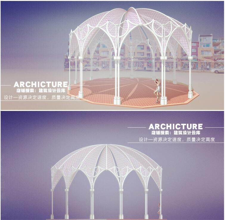 国外异域/创意风情铁艺景观亭/镂空休息亭/居住区环境配景/su模型