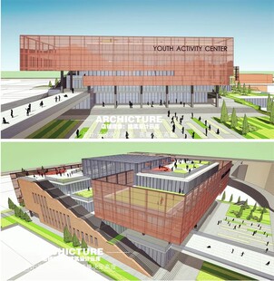 现代/穿孔板表皮/城市大学生活动中心/屋顶露台/建筑设计/su模型