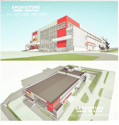 现代多层大型超市购物中心supermarket/建筑设计/自动扶梯/su模型