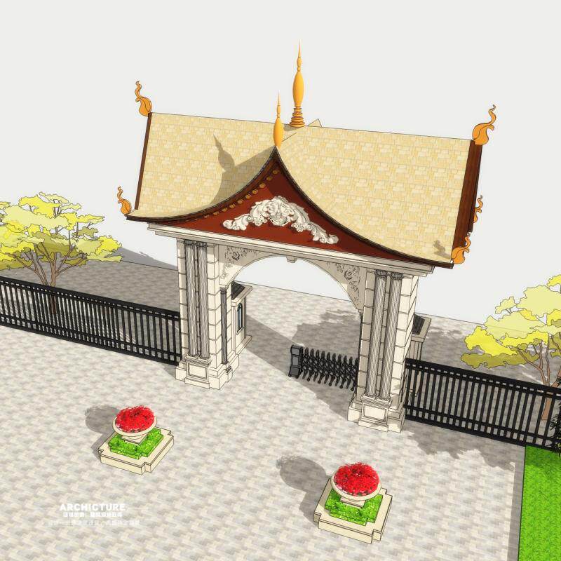 创意/东南亚风格景区风景旅游度假区主入口特色标志大门/su模型