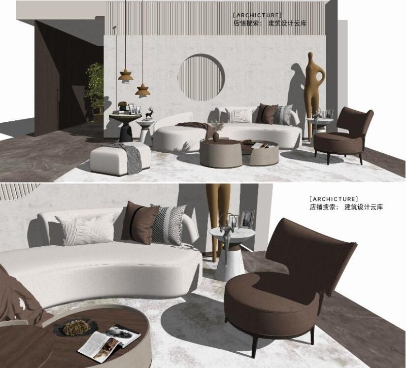 北欧轻奢风格室内客厅设计家装场景su草图大师模型